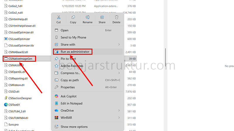 Klik kanan CSiNativeImageGen.exe dan pilih Run as administrator untuk menjalankan dengan hak akses admin.